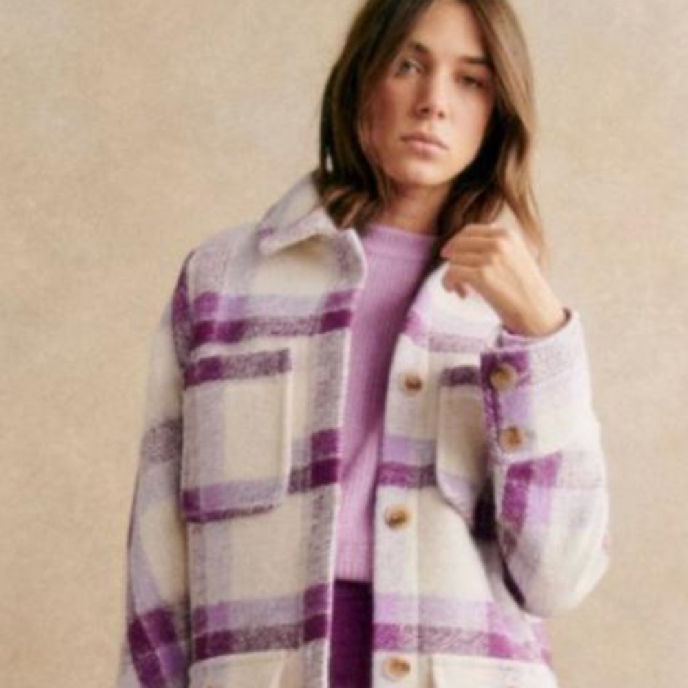 Sezane Paulo Coat in Purple Check Print, Size EU34/US2
